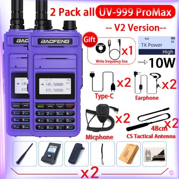 2Pcs Baofeng UV-999 Pro Max 10W Long Range 999CH Professional Walkie Talkie Dual Band CB Ham Radios FM Two Way Radio UV13 - Image 2