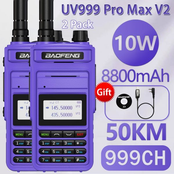 2Pcs Baofeng UV-999 Pro Max 10W Long Range 999CH Professional Walkie Talkie Dual Band CB Ham Radios FM Two Way Radio UV13