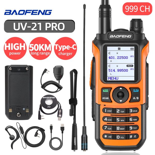Baofeng UV-21 Pro 10W Walkie Talkie Long Range Portable Ham Radios Type-c Amateur Two-Way Radio UHF VHF For Hunting