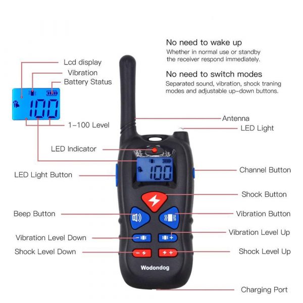Dog Training Collar with Remote Transmitter Electric Shock collar Vibration sound Light Modes Waterproof Bark Collar - Image 4
