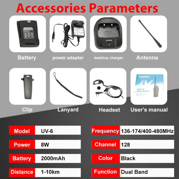 Baofeng UV6 Long Range Walkie Talkie Dual Band UV-6 Pofung Ham FM Transceiver - Image 5