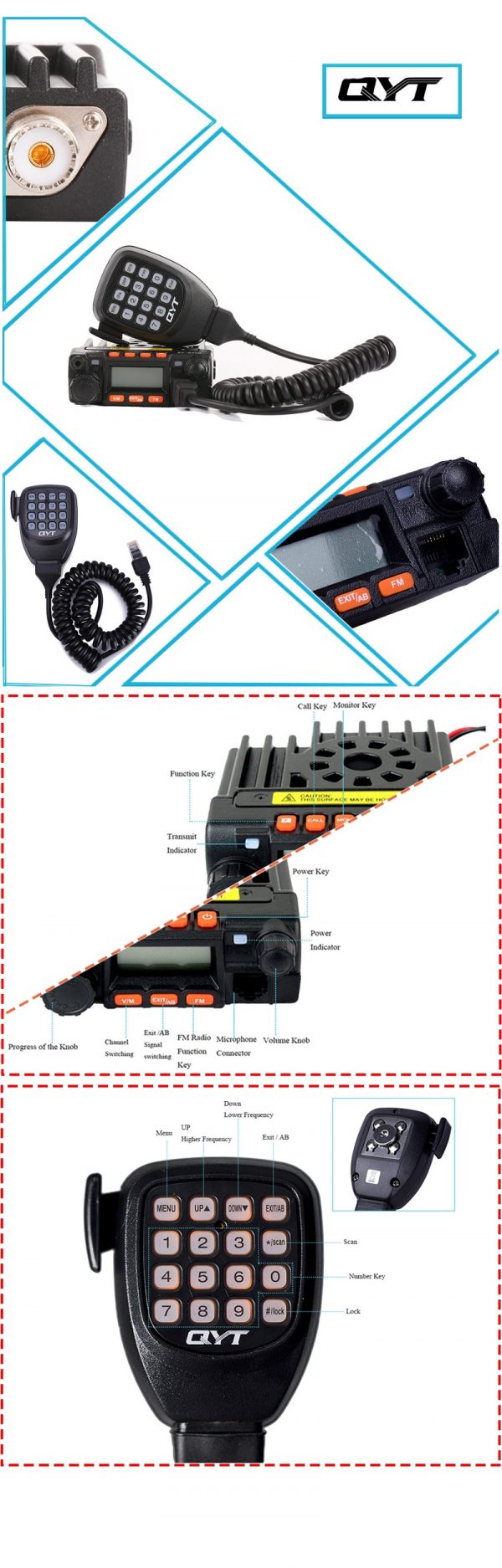QYT KT-8900 Mini 25-Watt Dual Band Mobile Transceiver VHF 136-174/UHF 400-490Mhz Car Radio - Image 5