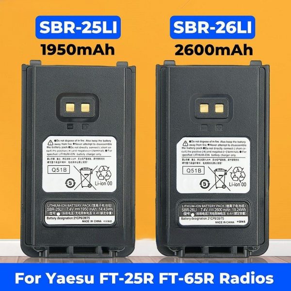 Spare Battery for Yaesu FT-25R FT 25R FT-65R FT 65R Two Way Radios SBR-25Li/SBR-26Li 1950mAh/2600mAh Batteries