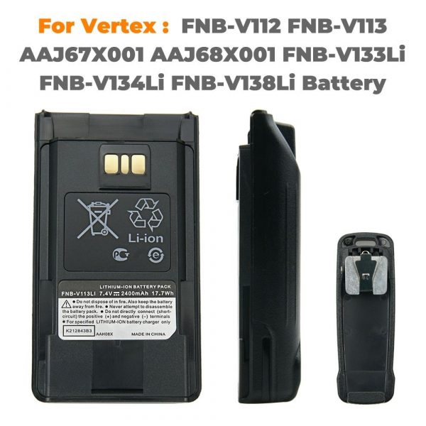 2400mAh 7.4V FNB-V112 FNB-V113Li Battery for Vertex Standard VX-450 VX-451 VX-454 VX-459 Two Way Radio Battery with Belt Clip - Image 2
