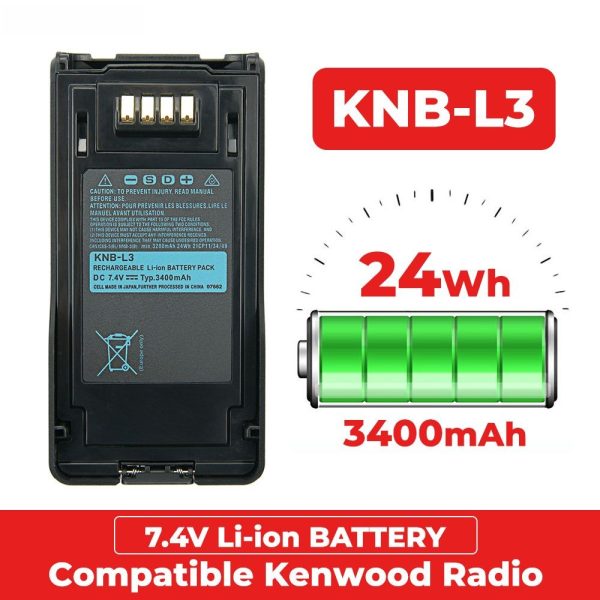 7.4V 3400mAh KNB-L3 Battery for Kenwood VP6230 TK-5430 NX-5000 NX-5200 NX-5300 Series Walkie Talkies Replacement Li-ion Battery