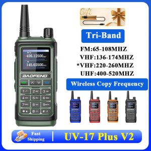 Baofeng UV-17 Plus V2 Walkie Talkie 10W Tri-Band 220-260mhz Wireless Copy Frequency Type-C Charge NOAA Waterproof FM Double Lamp