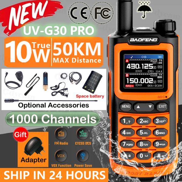 Baofeng UV-G30 Pro Long Range PortableTransceiver 1000 Channel Type-C Charge Waterproof FM Radios