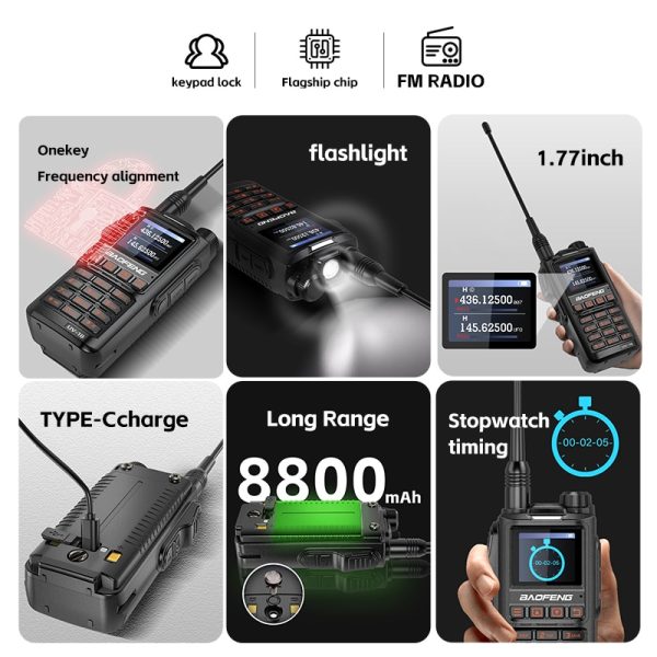 Baofeng UV18h Stopwatch Timing Tri-band VHF UHF 200-260 Mhz 1000 CHS 8800Mah one click Frequency Long Range Walkie Talkie - Image 3