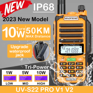 2023 2pcs/lot Baofeng UV S22 PRO V2 V1 IP68 Waterproof True 10W Power Walkie Talkie Type-C Charger Powerful UHF VHF Long Range UV-9R Plus Radio