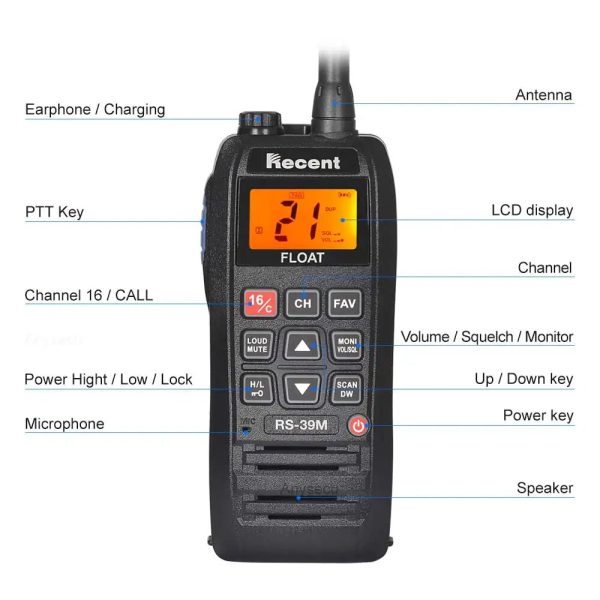 Recent RS-39M VHF Marine Band IP-X7 Waterproof Handheld Walkie Talkie Transceiver Two Float Boat Vessel Talk Two Way Radio - Image 3