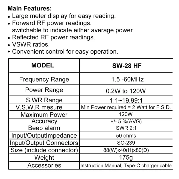 SURECOM SW-28 SWR PowerMeter HF 1.5-60MHz 120W M Type Connector for Two Way Radio Walkie Talkie - Image 5