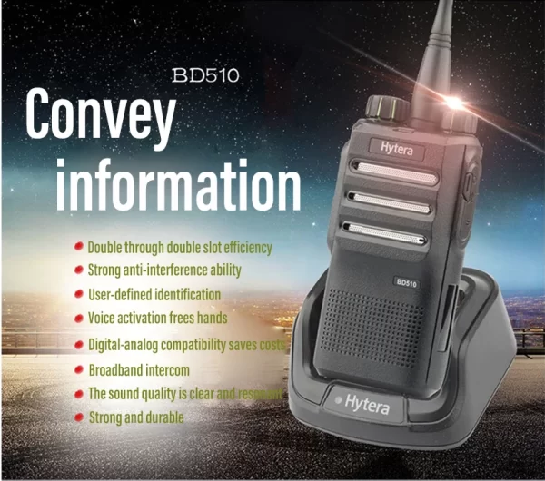 Hytera BD510 Double Time Slot VOX Wide Band IP54 Waterproof Dustproof and Shockproof Digital-Analog Compatibility Walkie Talkie