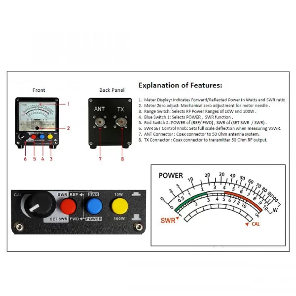 SWR & Power meter SURECOM SW-32UV Highly Accurate 125-525MHz 100W for Measuring Forward Power/Reflected Power/VSWR - Image 6