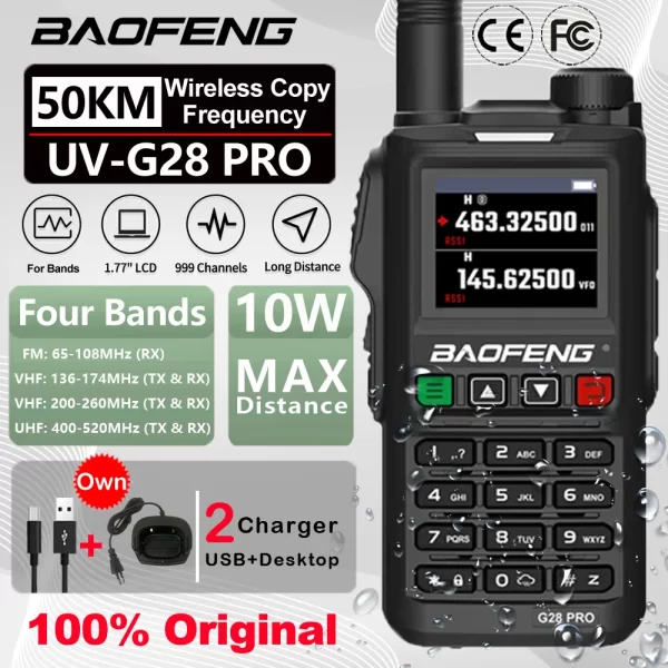 2024 Baofeng UV-G28 PRO 10W Walkie Talkie Waterproof Long RangeUHF VHF Four Band Portable Radio