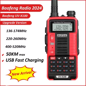 2024 Baofeng UV X100 New Arrival Tri-band 220-260Mhz 136-174Mhz 400-520Mhz Portable Radio 50KM