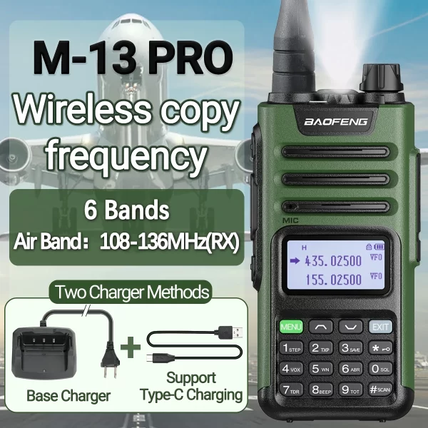BaoFeng M-13 Pro AM FM Walkie Talkie Long Range Two Way Transceiver Ham Radio Wireless Copy Frequency Type-C UV 13 Pro Radio