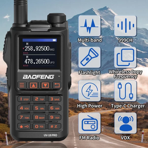 BaoFeng UV-18 PRO Multi Band 10W Walkie Talkie Wireless Copy Frequency Type-C Long Range NOAA 999CH Ham Two Way Radio - Image 2