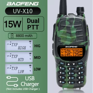 Baofeng UV-X10 15W Walkie Talkie Tri-power Dual Band Long Range 16 KM High Power Upgrade UV-5R CB USB Charger Ham Two Way Radio