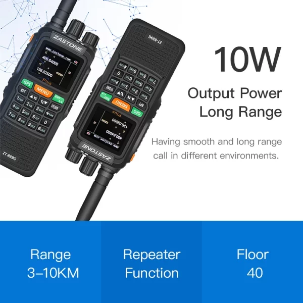 2PCS Zastone 889G GPS Walkie Talkie 10W 3000mAh Dual Band Two Way Radio Ham CB Radio Aviation Frequency AM 118-136MHZ RX - Image 2
