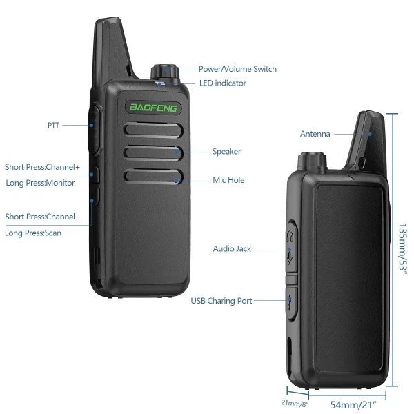 2pcs/lot Baofeng BF-T20 5W Mini Two way Radio USB Charging 1PC/2PCS Handheld Radios Upgrade Of BF-C9 KD-C1 For Hunting Kid’s Toy - Image 3