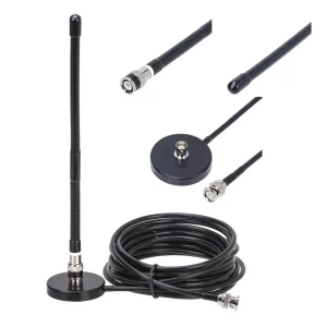 BNC Male 27MHz Radio Antenna with 5m Coaxial Cable and Mount Base for Kenwood, Motorola, ICOM IC-V8/V80/V82, TK100/300 Walkie Talkie