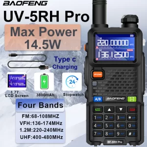 UV-5RH 3800mAh Battery USB-C 10W Baofeng Walkie Talkie FM Four Band Wirless Copy Frequency 999CH Two Way Radios Update UV-5R