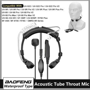 Adjustable Throat Mic Baofeng UV-9RPro V2 Walkie Talkies Earpiece UV-68Pro Max Acoustic Tube Headset For UV9R UV-S22 UV-68 Radio