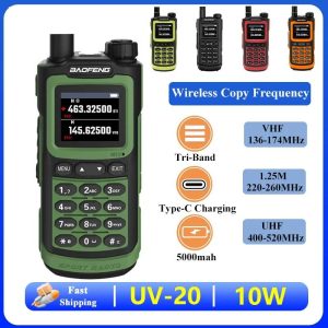 Baofeng UV-20 Walkie Talkie 10W 220-260mhz Tri-Band Rainyproof High Capacity Long Range Type C Charging 999 CH UV-G30 Pro Radio