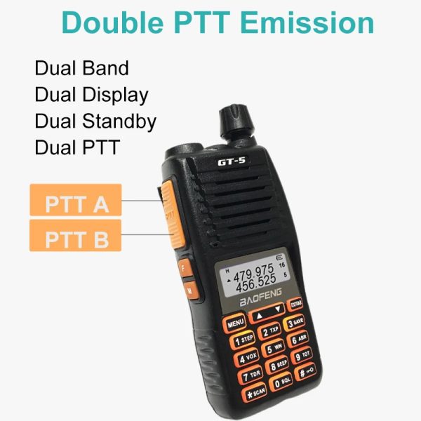 2pcs/lot Baofeng GT-5 10W Dual PTT 5000mAh Dual Band Ham Radios UV82 Update - Image 3