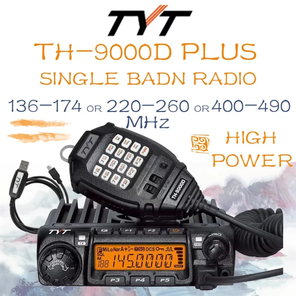 TYT TH-9000D PLUS 65W VHF /UHF 200 Channels SINGLE BAND Mobile RADIO  136-174Mhz or 220-260Mhz or 400-490 MHz