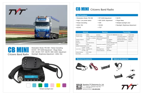 TYT CB MINI Radio AM FM SSB 27Mhz CB Radio 24.715-30.105 MHz 20W High Power Long Range Citizens Band Radio - Image 3