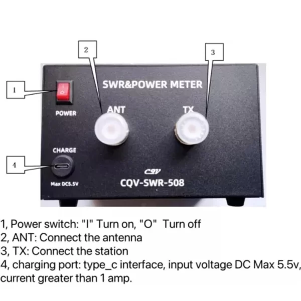 SWR Power Meter CQV-SWR-508 200W Digital Standing Wave Meter Work from 1.8-54Mhz 4.3-inch IPS Color LCD display - Image 3