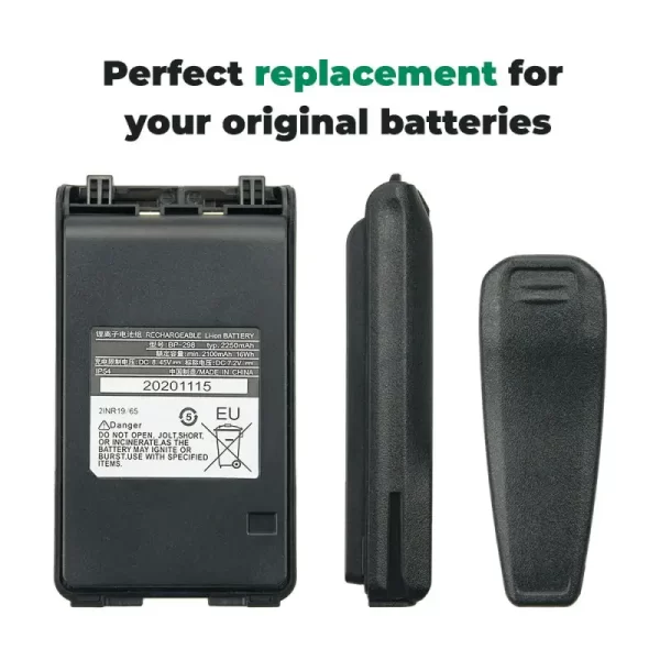 BP-298 Li-ion Battery for Icom IC-V86 Two Way Radio Replacement Battery with Belt Clip - Image 2