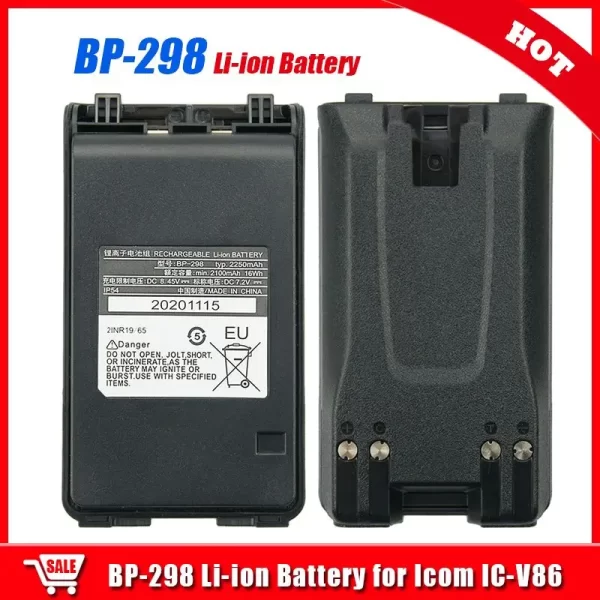 BP-298 Li-ion Battery for Icom IC-V86 Two Way Radio Replacement Battery with Belt Clip