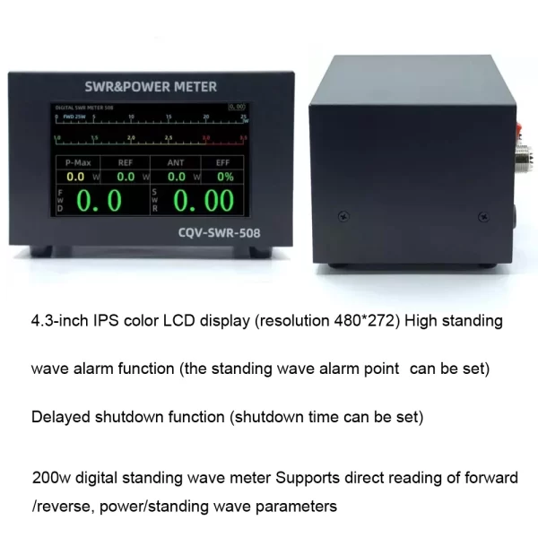 SWR Power Meter CQV-SWR-508 200W Digital Standing Wave Meter Work from 1.8-54Mhz 4.3-inch IPS Color LCD display - Image 5