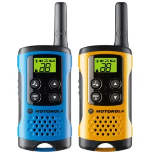 Motorola TLKR-T40 Walkie Talkie Free License LCD display, 8 channels and up to 4 km range uses AA batteries (without batterie