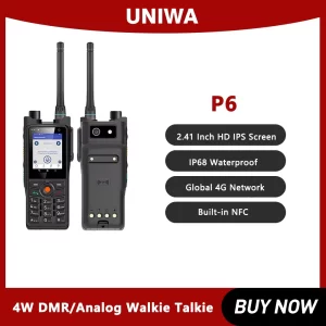 Global UNIWA P6 IP68 Rugged Walkie Talkie 4W DMR/Analog Dual Mode 2.41" 3GB+32GB 12MP 2500mAh 4G Smartphone Android 9 PTT SOS NFC