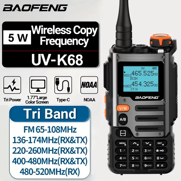 Baofeng UV-K68 Walkie Talkie Cheap Air Band Radio TYPE-C K68 Charge UHF VHF DTMF FM NOAA Wireless Frequency Two Way Radio
