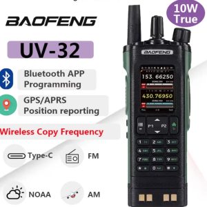 10W Baofeng UV-32 Walkie Talkie GPS Bluetooth Programming / Multi Band / Wireless Copy Frequency / Type-C Ham Radio Updated UV-25M AR-152