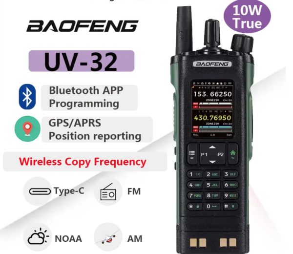 10W Baofeng UV-32 Walkie Talkie GPS Bluetooth Programming / Multi Band / Wireless Copy Frequency / Type-C Ham Radio Updated UV-25M AR-152