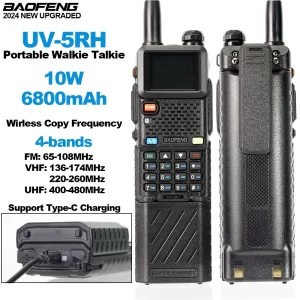 HIGH QUALITY Baofeng UV-5RH Walkie Talkie New Upgraded Battery 6800mAh Type-C Charging