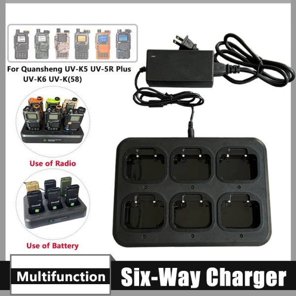 Quansheng Walkie Talkie UV-K6 Six-Way Charger Original UV-K5 Radios Battery Multi Rapid Charger Desktop Two Way Radio Accessory