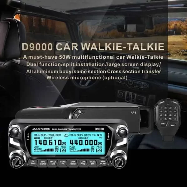 Zastone D9000 Car walkie talkie Radio Station 50W UHF/VHF 136-174/400-520MHz Two way radio Ham HF Transceiver - Image 3