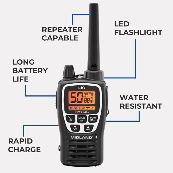 2Pack Midland GXT3000 GMRS Long Range Handheld Walkie Talkies - Image 5