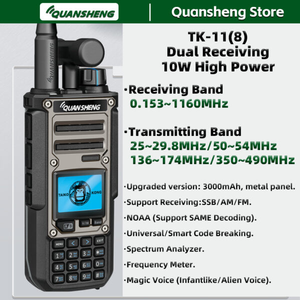 2025 Quansheng TK 11 Walkie Talkie SSB 10W Multi-Band Dual Receiving Spectrum Analyzer AM FM NOAA