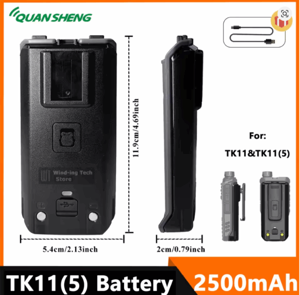 100% Original Quansheng TK11(5) Battery TK11 5 Walkie Talkie Replacement Support Type-C Charging