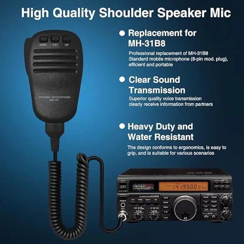 8-Pin MH-31B8 Dynamic Hand Mic for Yaesu FT Series & FTDX Series Two-Way Radios, Clear Sound & Water Resistant - Image 2