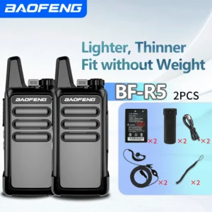 2PCS Baofeng BF-R5 Compact Walkie Talkie Set, 5W Rechargeable Lightweight Two-Way Radio for Adults & Kids