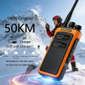 Rechargeable Waterproof Long Range Walkie Talkie Two Way Radio with One Key Decoding for Construction Security Office Use
