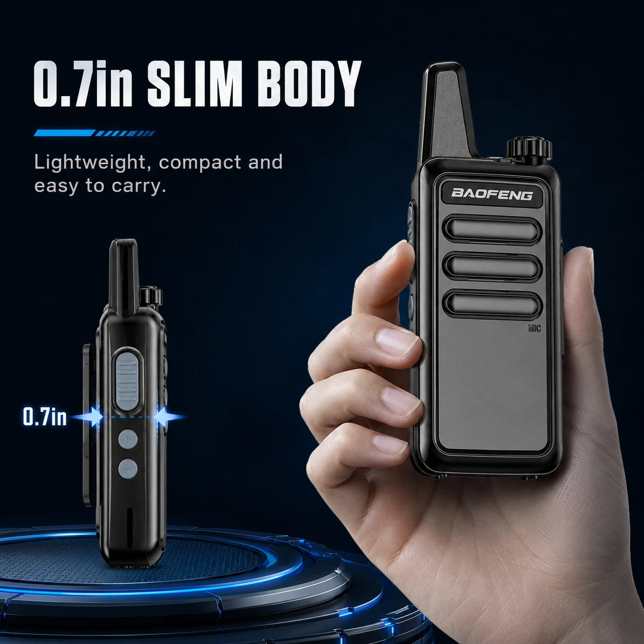 2PCS Baofeng BF-R5 Compact Walkie Talkie Set, 5W Rechargeable Lightweight Two-Way Radio for Adults & Kids - Image 4